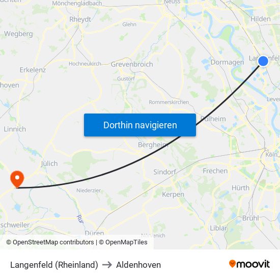 Langenfeld (Rheinland) to Aldenhoven map