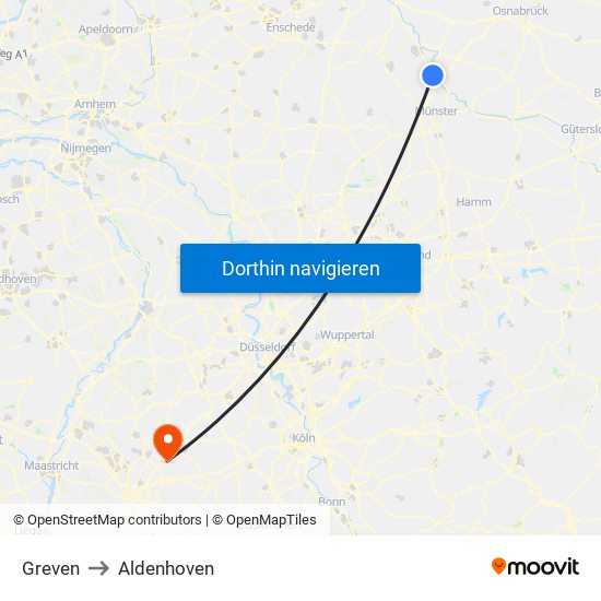 Greven to Aldenhoven map
