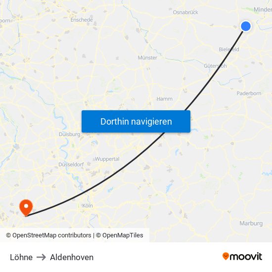 Löhne to Aldenhoven map