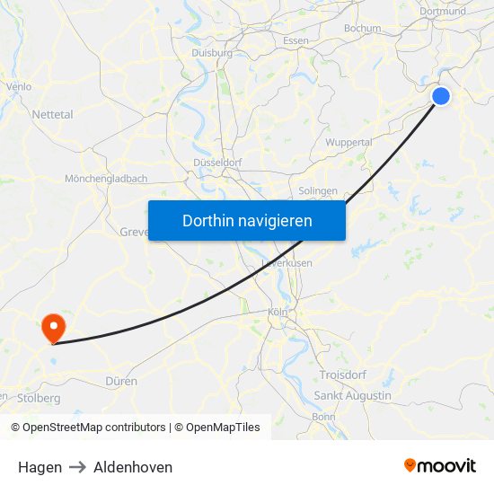 Hagen to Aldenhoven map