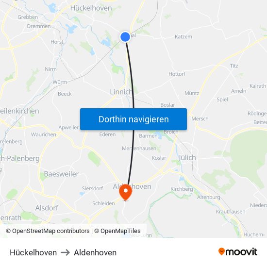 Hückelhoven to Aldenhoven map