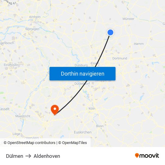 Dülmen to Aldenhoven map