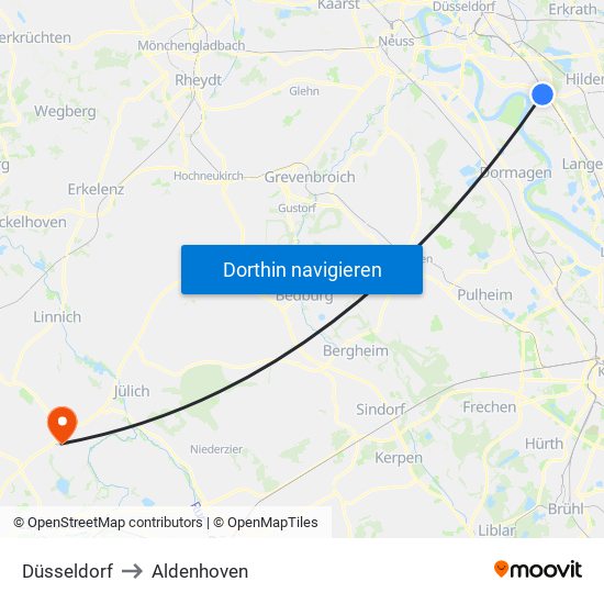 Düsseldorf to Aldenhoven map