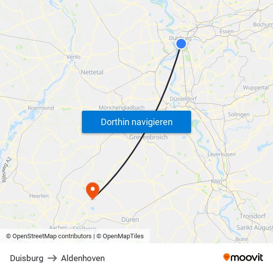 Duisburg to Aldenhoven map