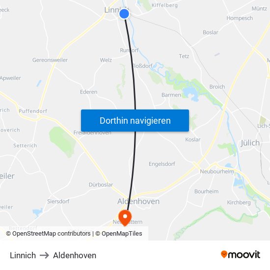 Linnich to Aldenhoven map