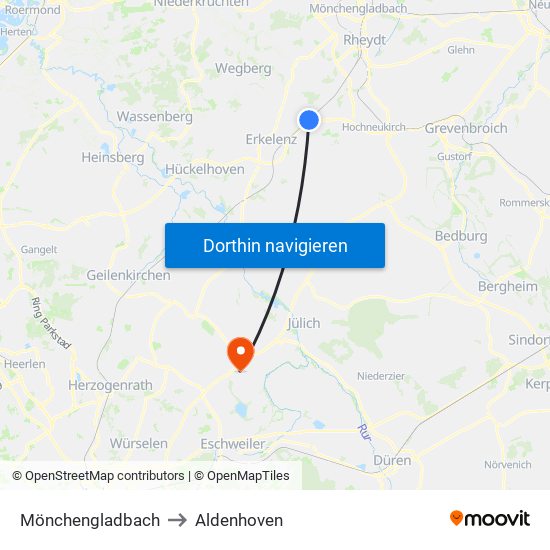 Mönchengladbach to Aldenhoven map