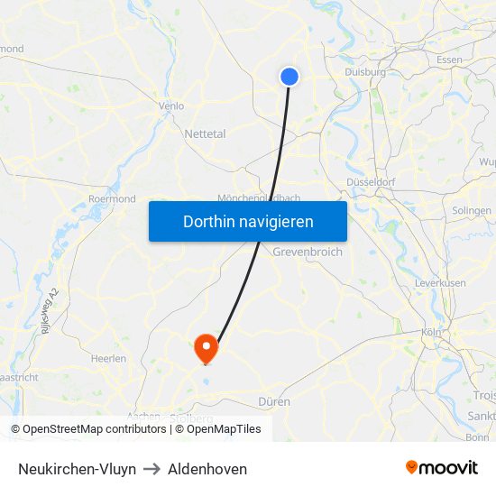 Neukirchen-Vluyn to Aldenhoven map