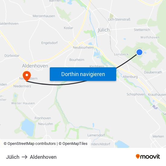 Jülich to Aldenhoven map