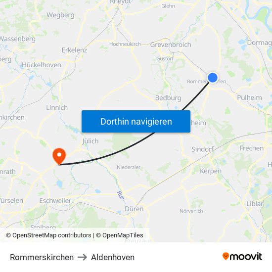 Rommerskirchen to Aldenhoven map