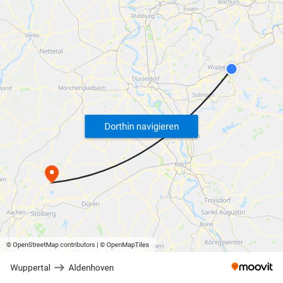 Wuppertal to Aldenhoven map