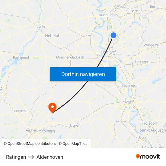 Ratingen to Aldenhoven map