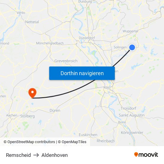 Remscheid to Aldenhoven map