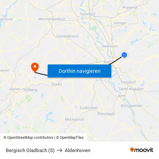 Bergisch Gladbach (S) to Aldenhoven map
