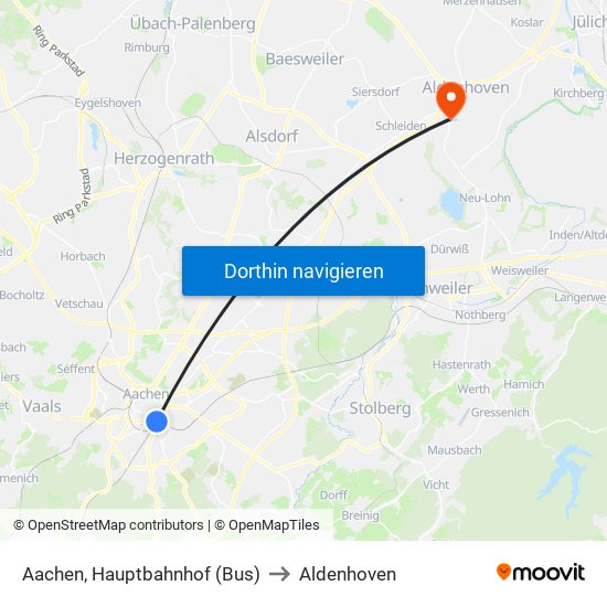 Aachen, Hauptbahnhof (Bus) to Aldenhoven map