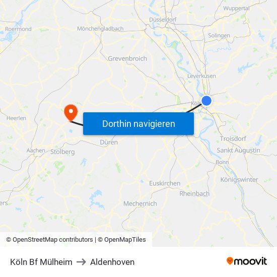Köln Bf Mülheim to Aldenhoven map