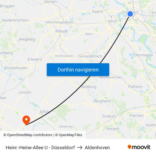 Heinr.-Heine-Allee U - Düsseldorf to Aldenhoven map