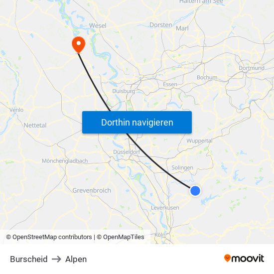 Burscheid to Alpen map