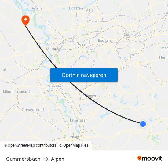 Gummersbach to Alpen map