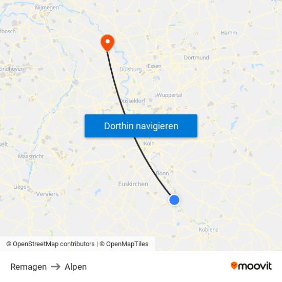 Remagen to Alpen map