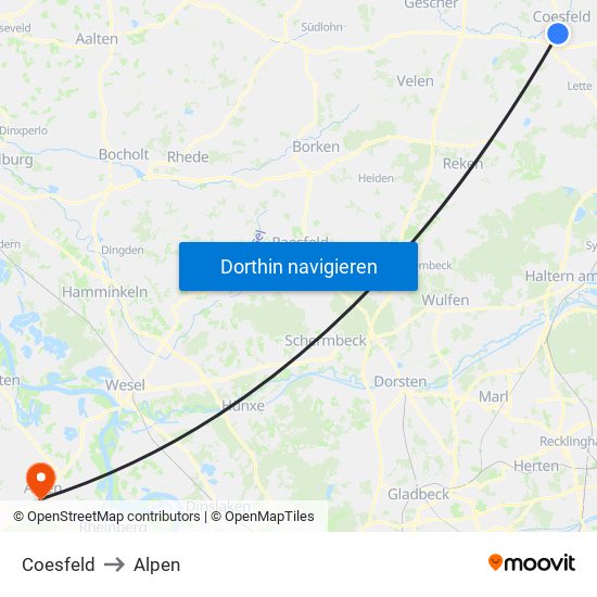 Coesfeld to Alpen map