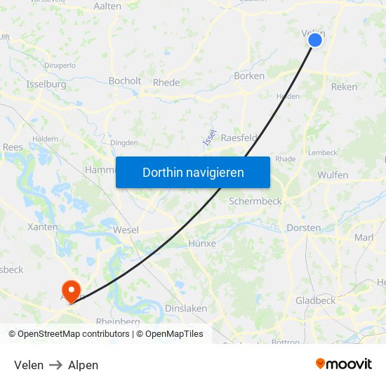 Velen to Alpen map