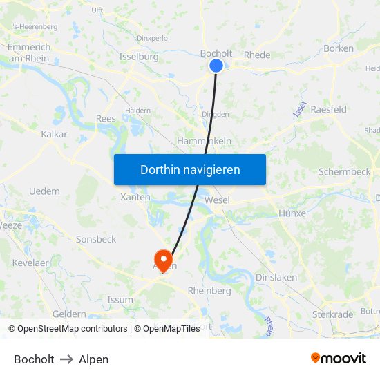 Bocholt to Alpen map