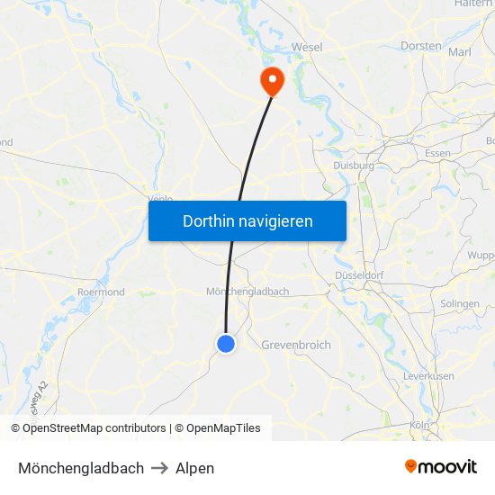 Mönchengladbach to Alpen map