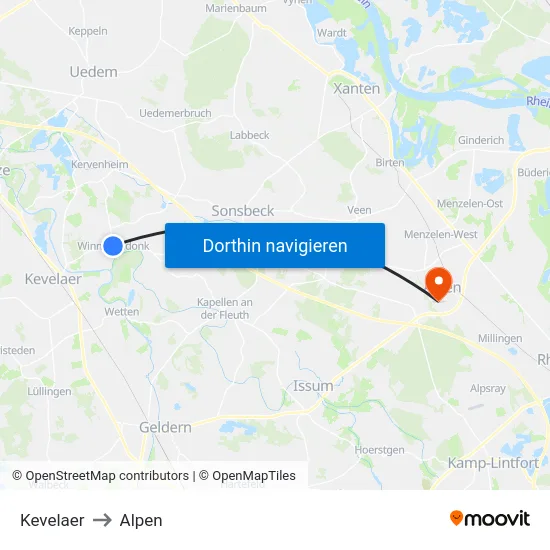 Kevelaer to Alpen map
