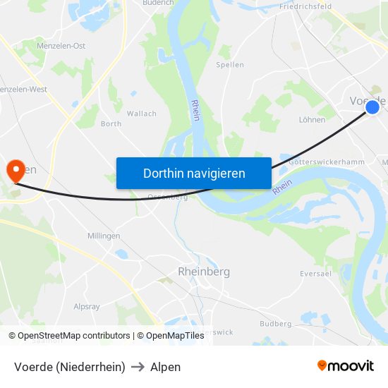 Voerde (Niederrhein) to Alpen map