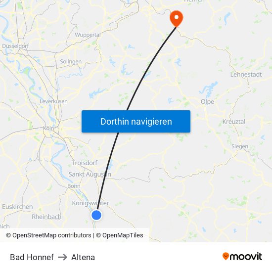 Bad Honnef to Altena map