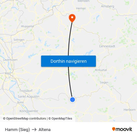 Hamm (Sieg) to Altena map