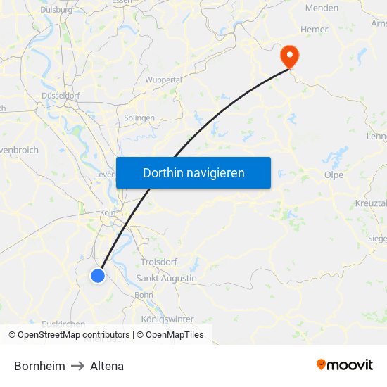 Bornheim to Altena map