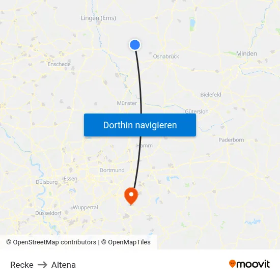 Recke to Altena map