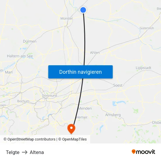 Telgte to Altena map