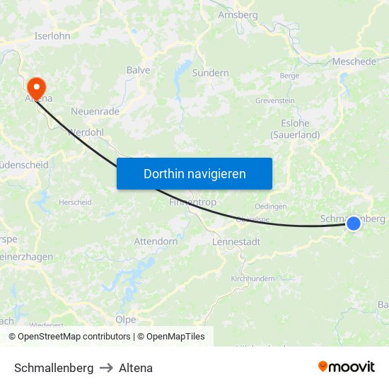 Schmallenberg to Altena map