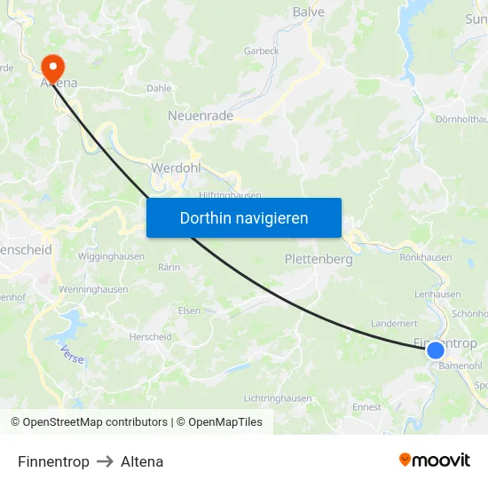 Finnentrop to Altena map