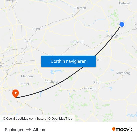 Schlangen to Altena map