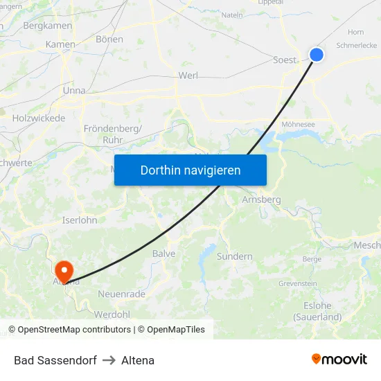 Bad Sassendorf to Altena map