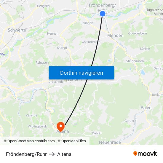Fröndenberg/Ruhr to Altena map