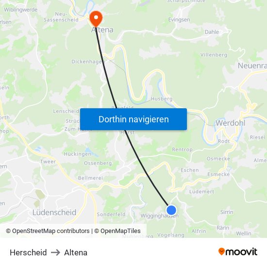 Herscheid to Altena map