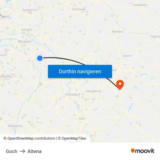 Goch to Altena map