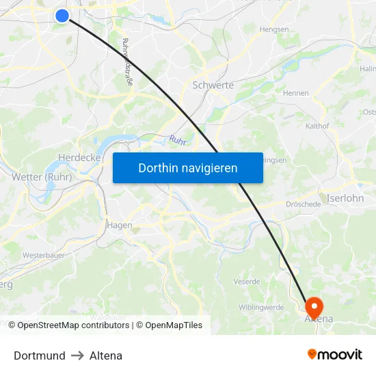 Dortmund to Altena map