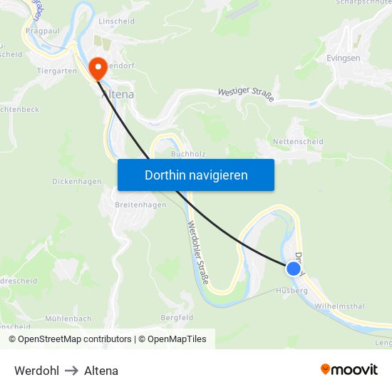 Werdohl to Altena map