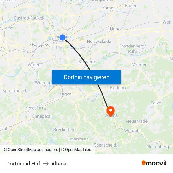 Dortmund Hbf to Altena map