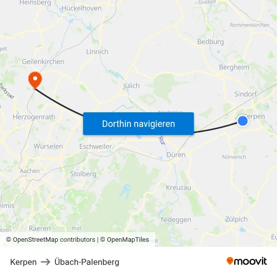 Kerpen to Übach-Palenberg map