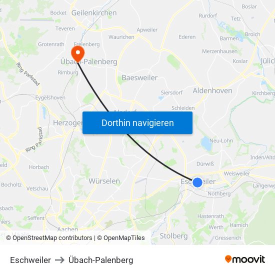 Eschweiler to Übach-Palenberg map