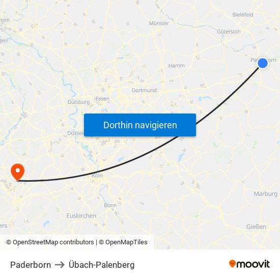 Paderborn to Übach-Palenberg map