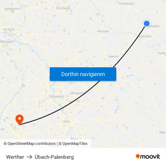 Werther to Übach-Palenberg map