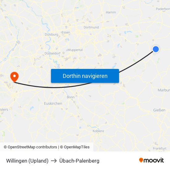 Willingen (Upland) to Übach-Palenberg map