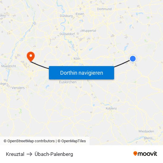 Kreuztal to Übach-Palenberg map